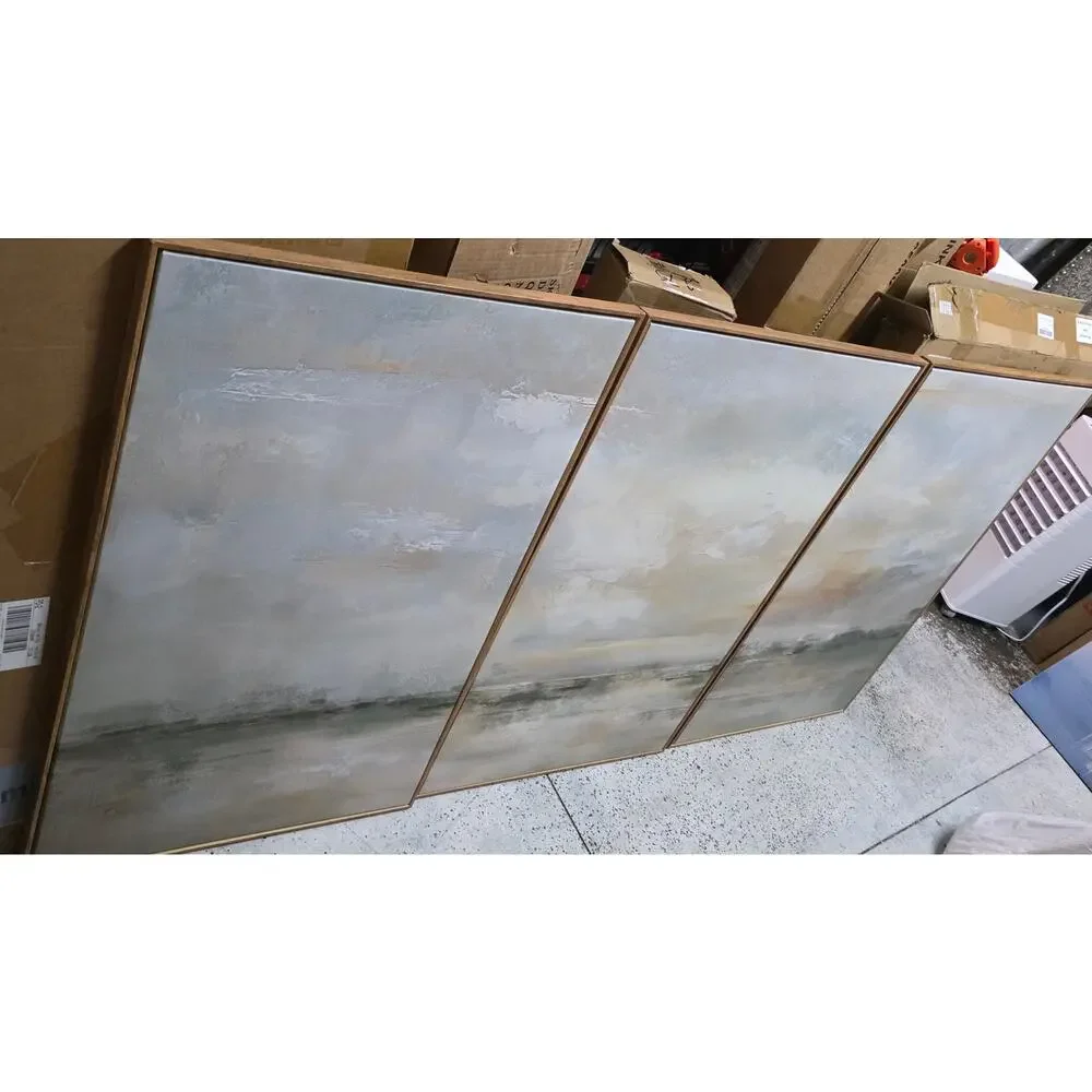 LHIUEM 3Piece Abstract Landscape Framed Wall Art Green Beige 24x36 Canvas New OB
